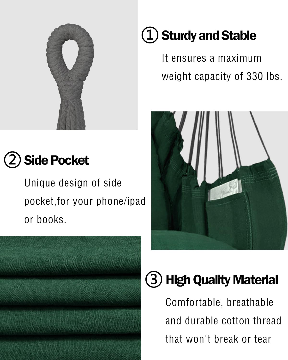 Halalona hammock chair fabric detail highlights soft cotton for comfortable everyday lounging.