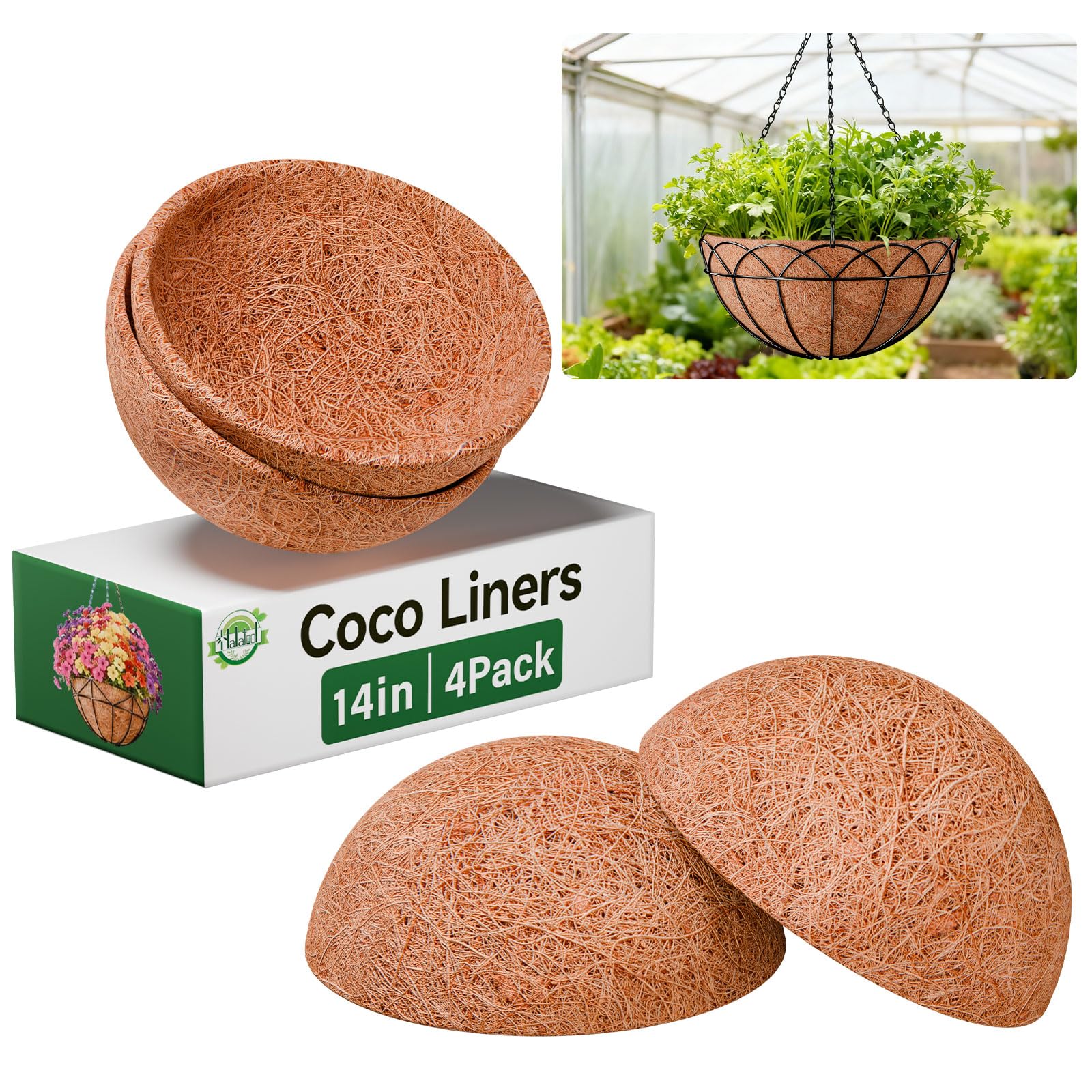 Halatool 14-inch round coco liner with natural fiber weave for breathable planters.