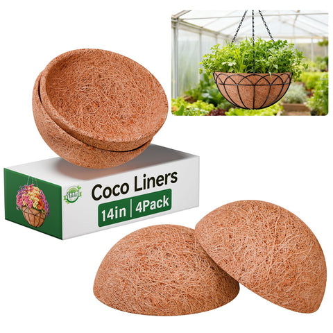 Halatool 14-inch round coco liner with natural fiber weave for breathable planters.