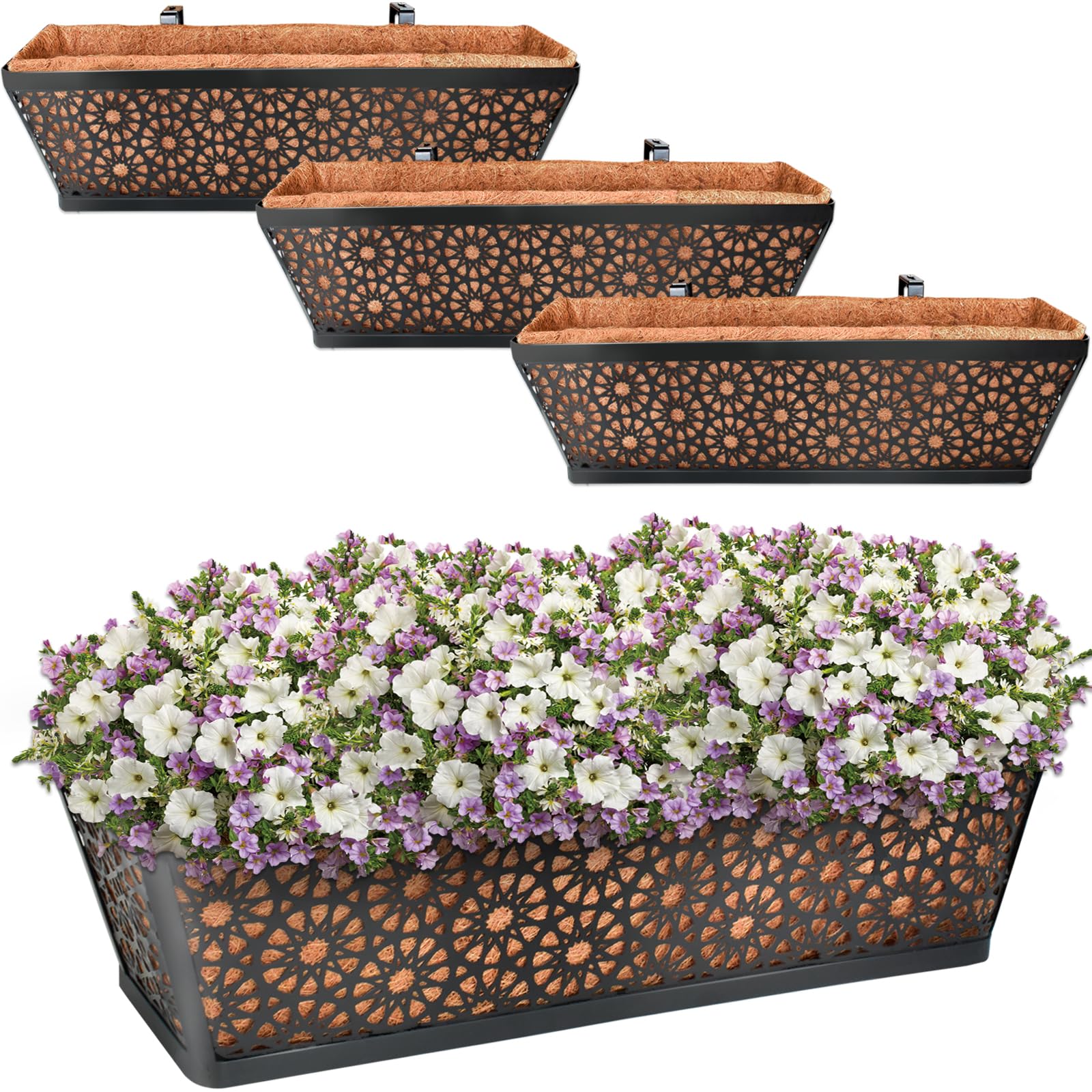 Halatool 24-inch window box with coco liner for balcony greenery and easy installation.