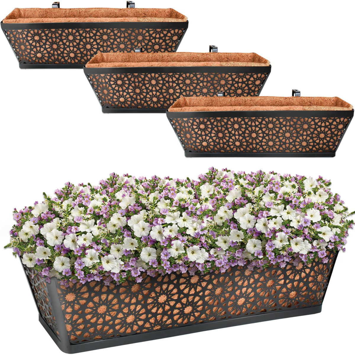 Halatool 24-inch window box with coco liner for balcony greenery and easy installation.