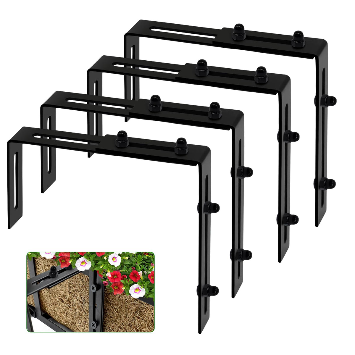 Halatool 4-pack adjustable window box brackets securely support planters on balconies.