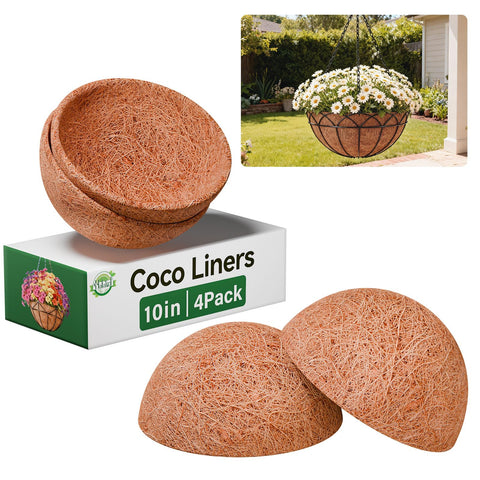 Halatool coconut liner 4-pack ready for 10-inch planters with natural breathability.