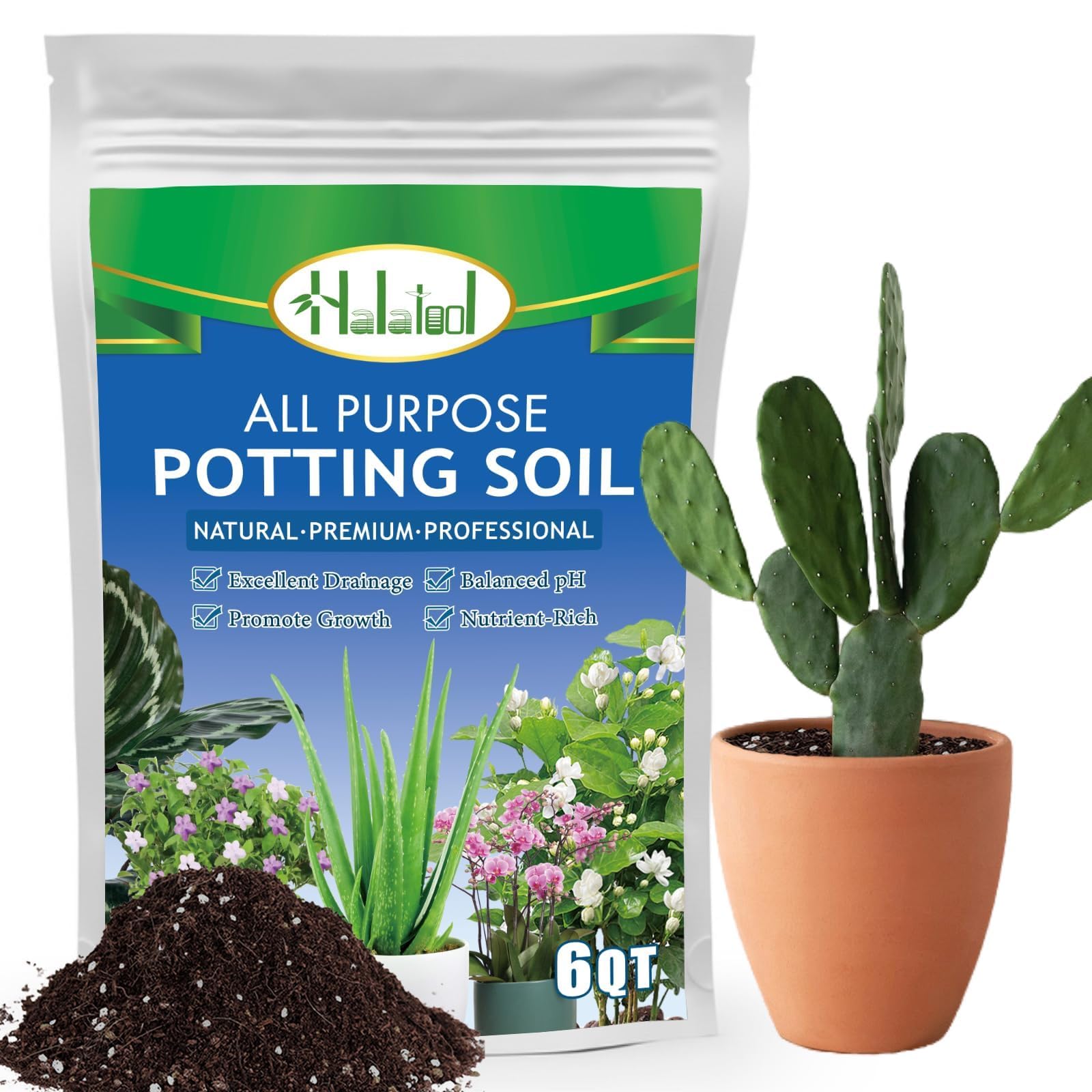 Halatool 6QT potting soil bag ready for indoor planting