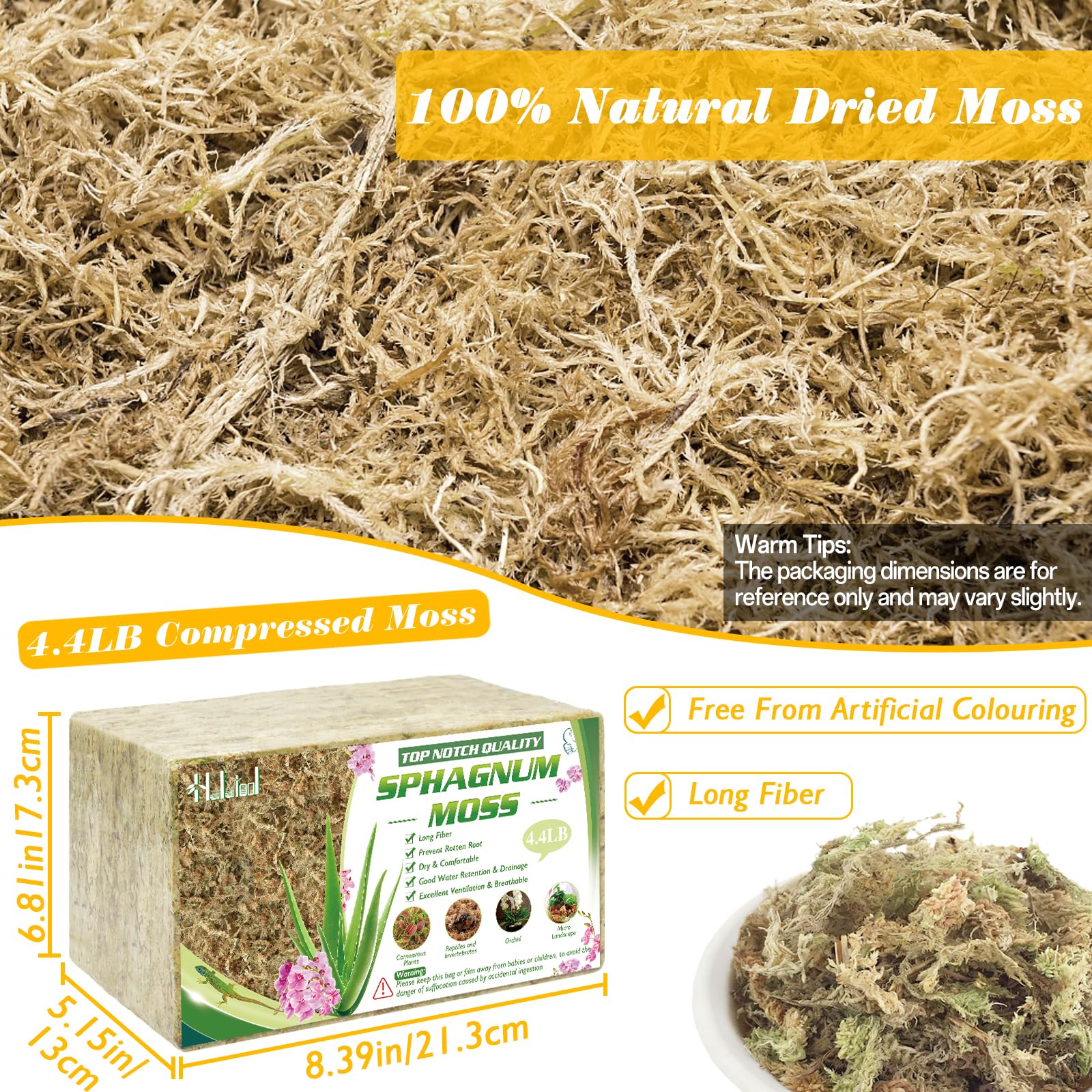Halatool 85qt moss after soaking provides abundant moisture for potted plants.