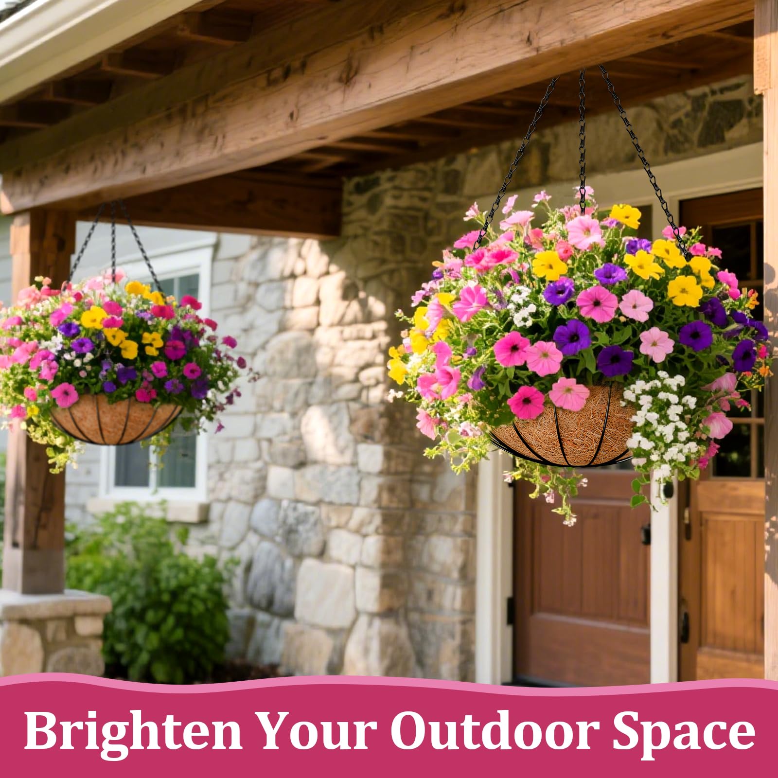 Halatool black finish hanging baskets enhance any outdoor space