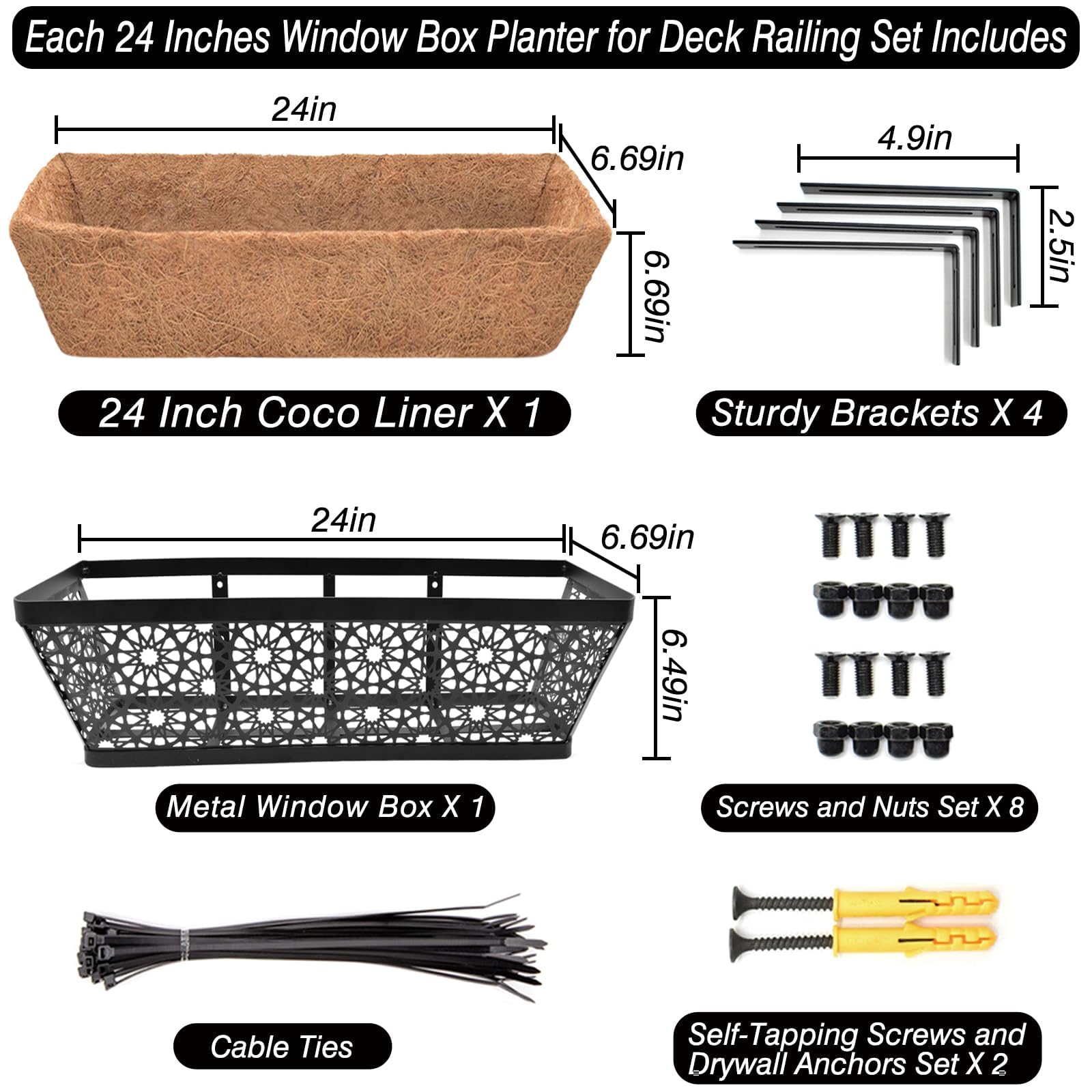 Halatool black metal window basket with sturdy design for outdoor plant support.