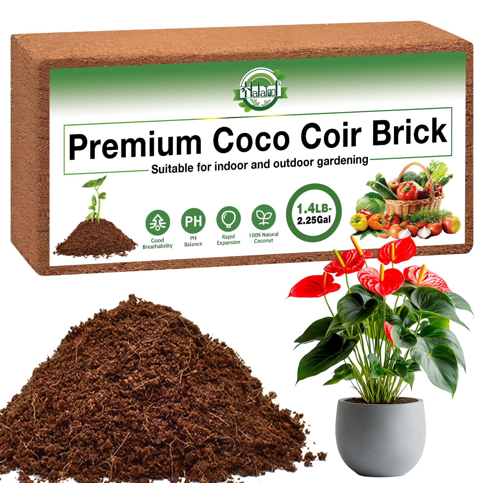 Halatool coco coir brick expands when soaked for seed starting.