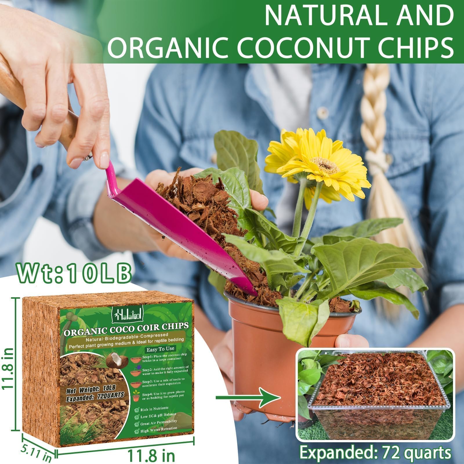 Halatool Coco Husk Chips in soil mix promote drainage and root aeration.