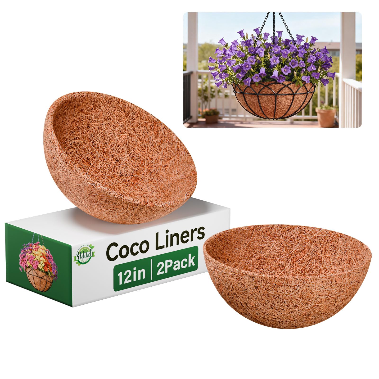 Halatool round coco liner 12in for planters with breathable natural fibers for healthier plants