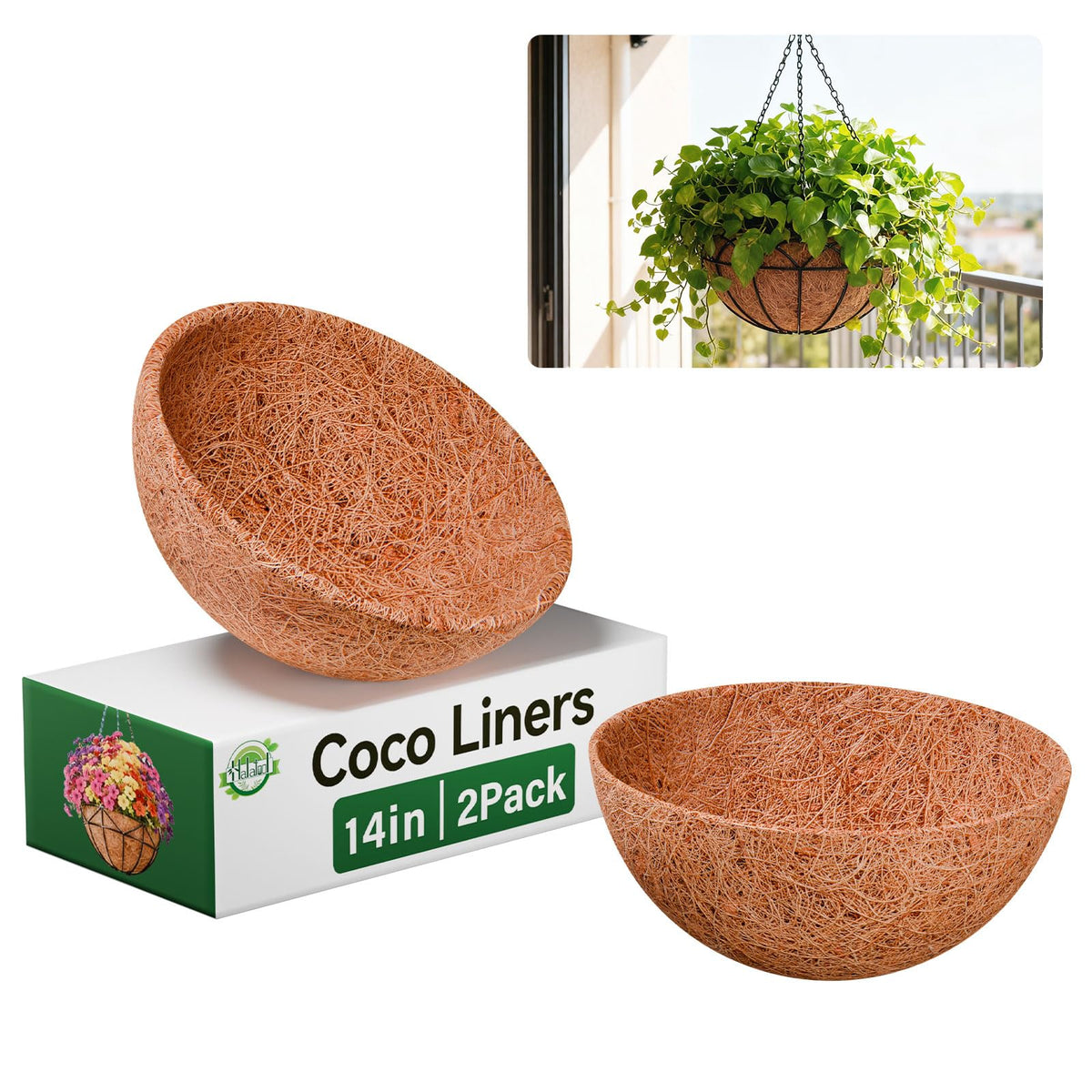 Halatool 14-inch hanging basket coconut fiber liner for drainage and moisture balance
