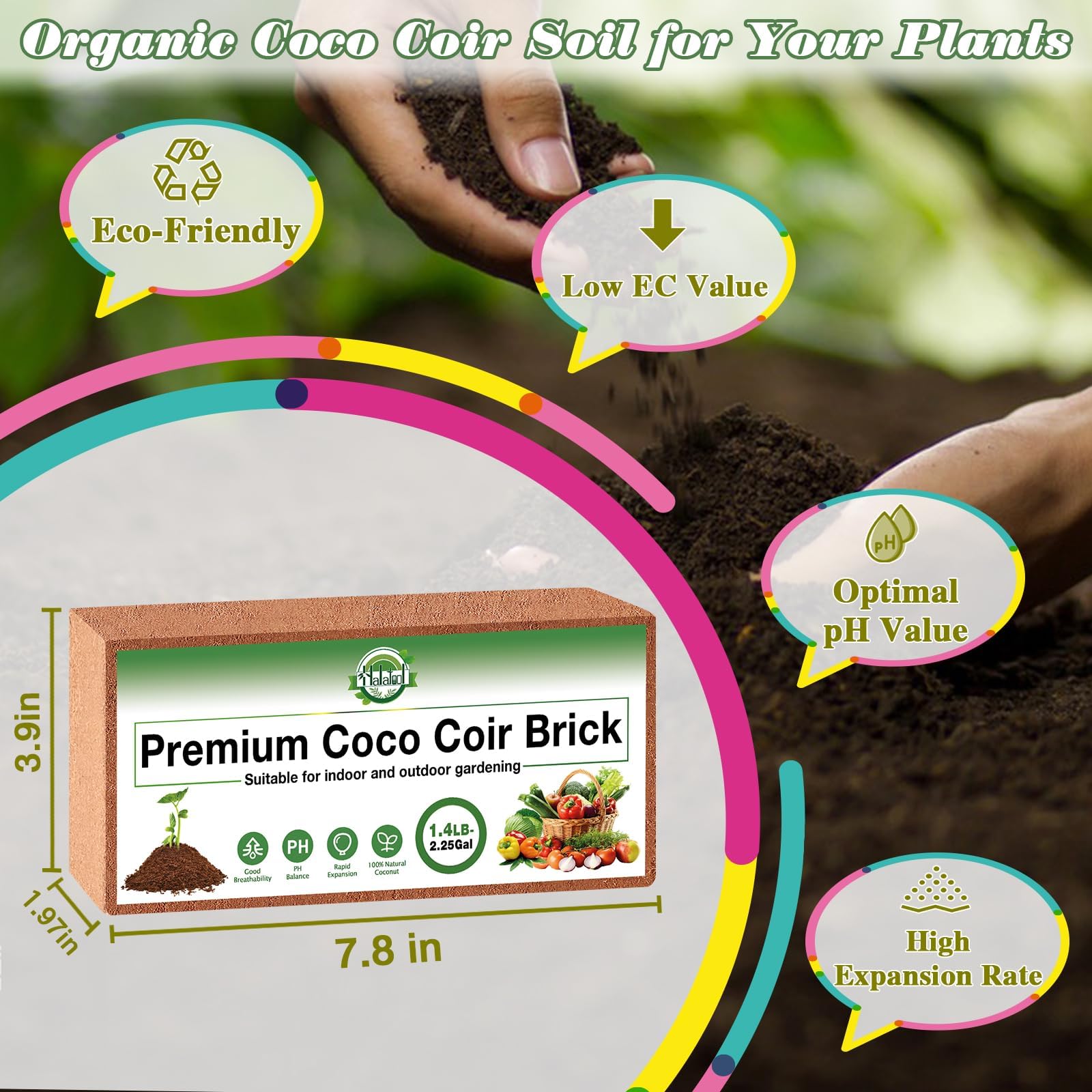 Halatool coco coir bricks expansion swells water for easy prep and hydration.