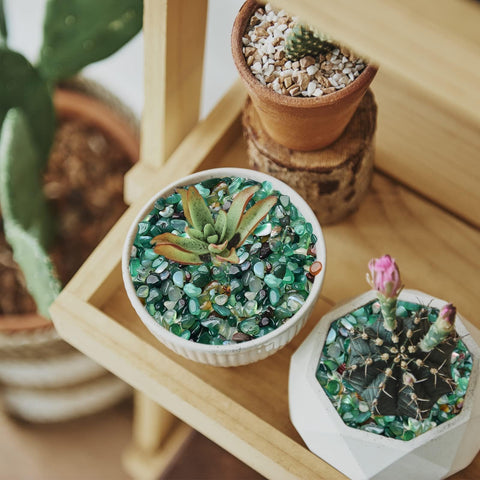 Halatool green gravel used in DIY decor projects with glass containers