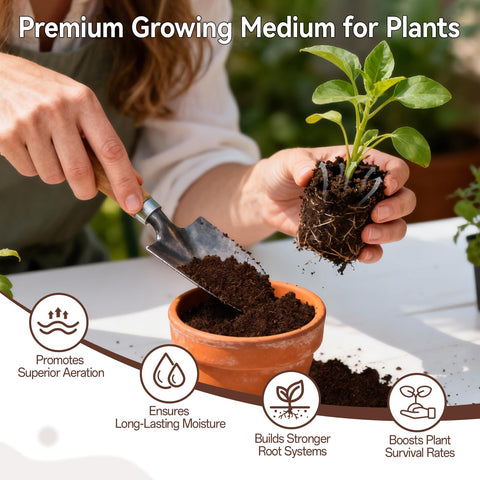 Houseplants thrive with Halatool pellets turning into light, airy potting mix