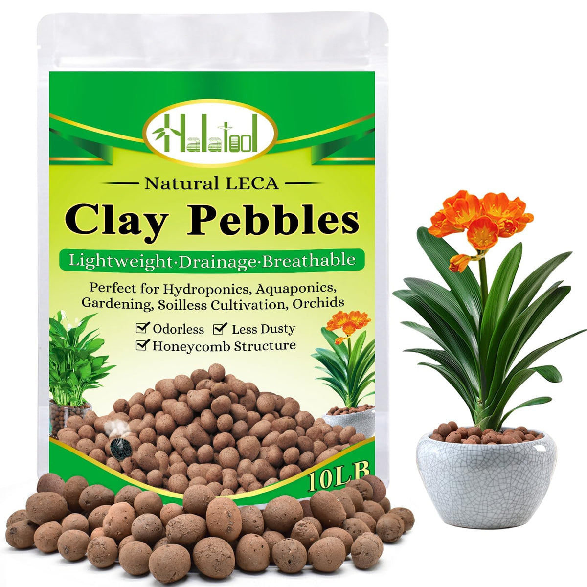 Halatool leca balls closeup show 4-16mm sizes for better root aeration.