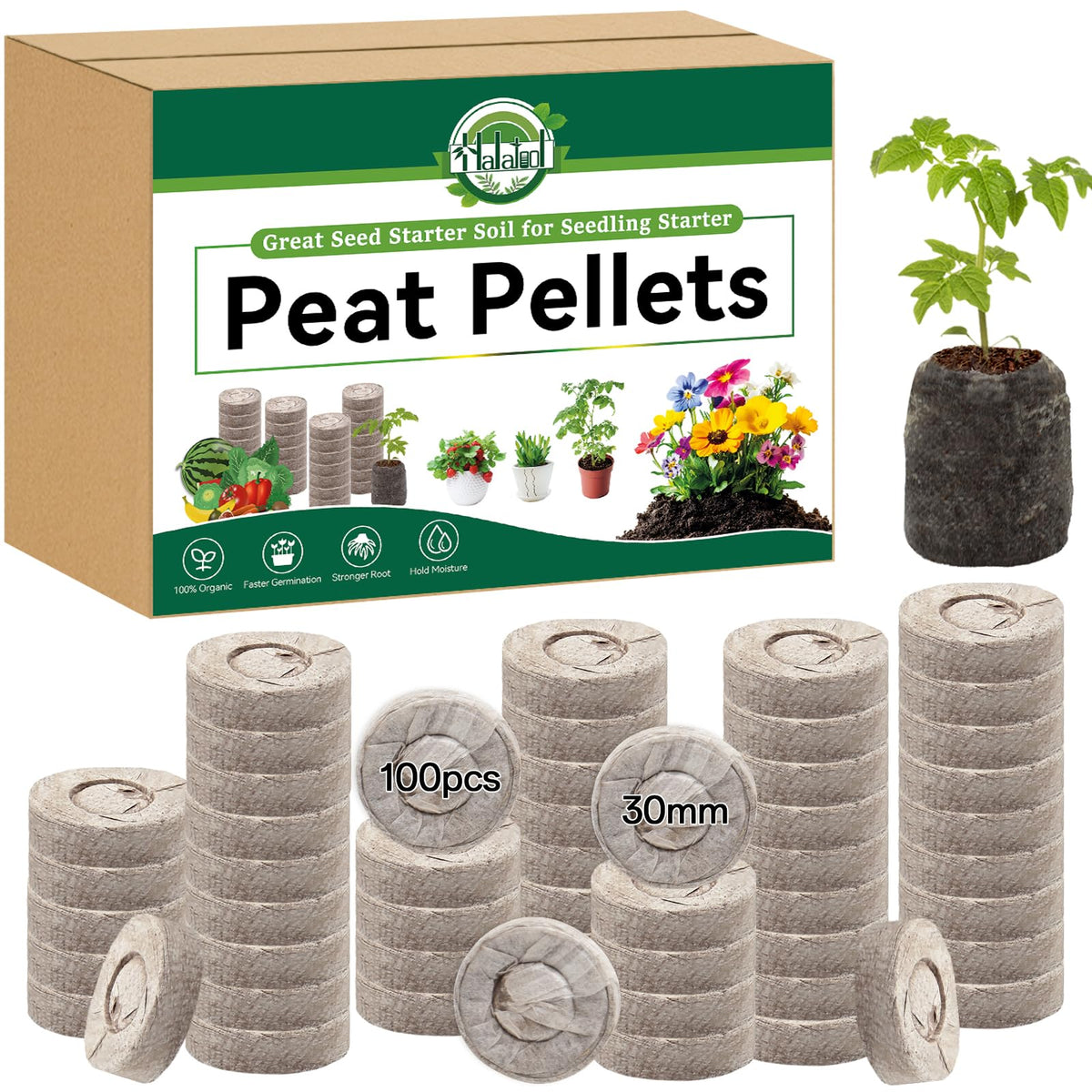 Halatool peat pellets 30mm unexpanded for quick seed germination.