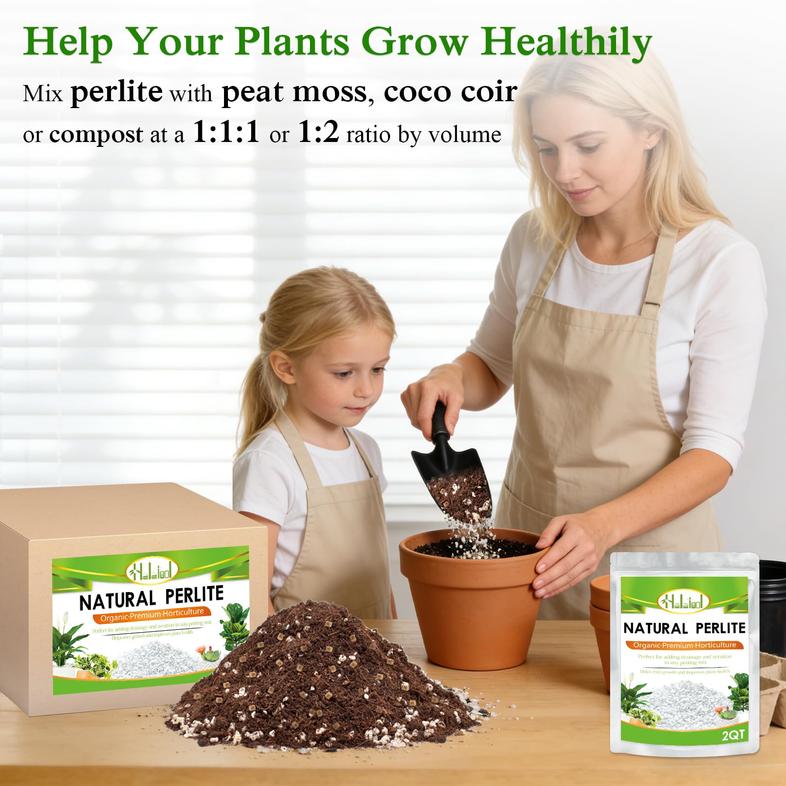 Resealable Halatool bag protects perlite from light and moisture.