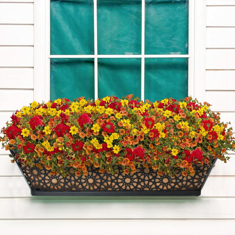 Halatool railing planter in use on balcony showcasing lush greenery and drainage.