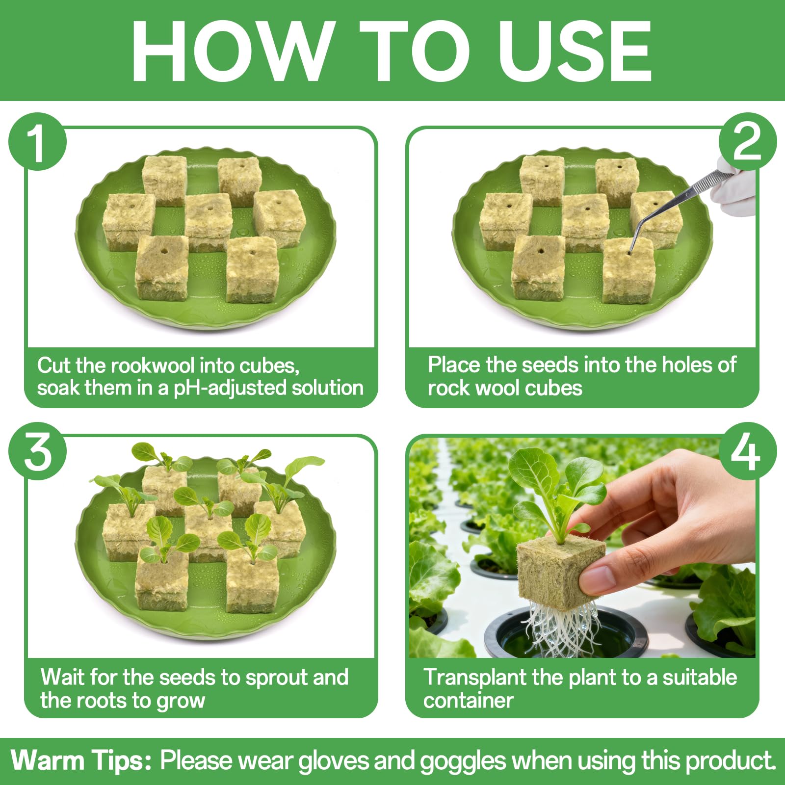 Halatool rockwool cubes in a hydroponic setup showcase moisture retention and aeration.
