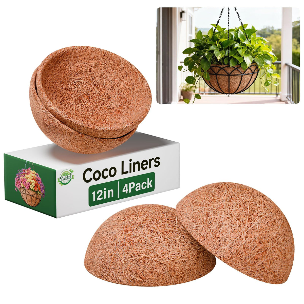 Halatool round coco liner 12-inch pack placed in a planter for healthy airflow