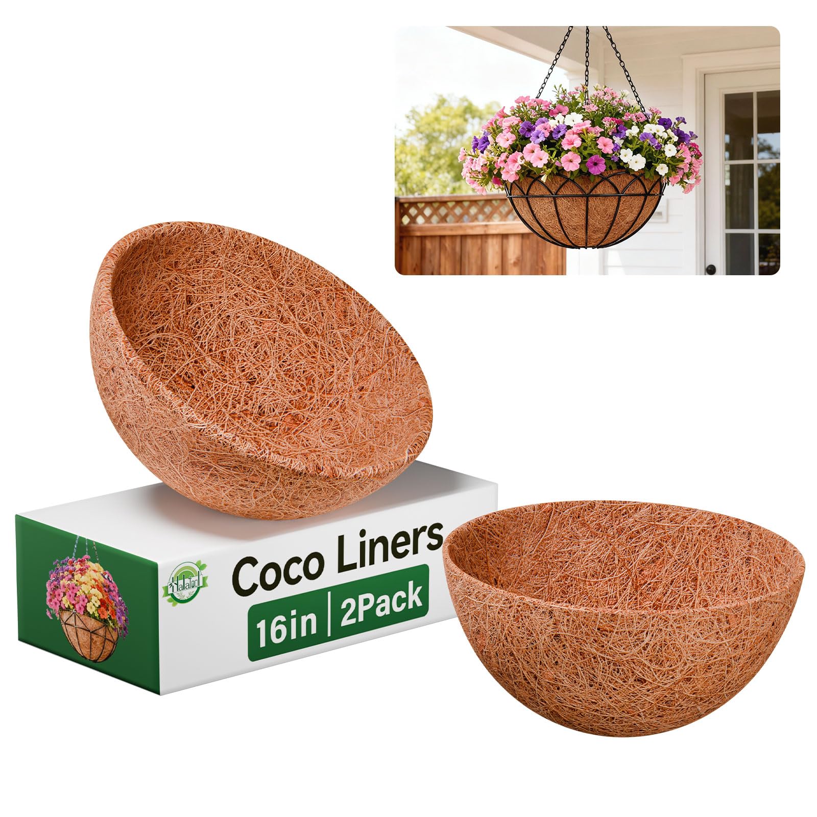 Halatool round coco liner 16-inch inside a basket improves soil aeration.