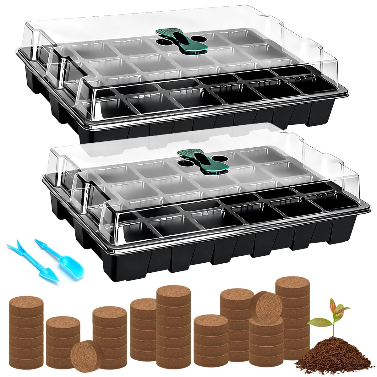 Halatool seed starter tray with 48 cells and clear lid for easy germination monitoring