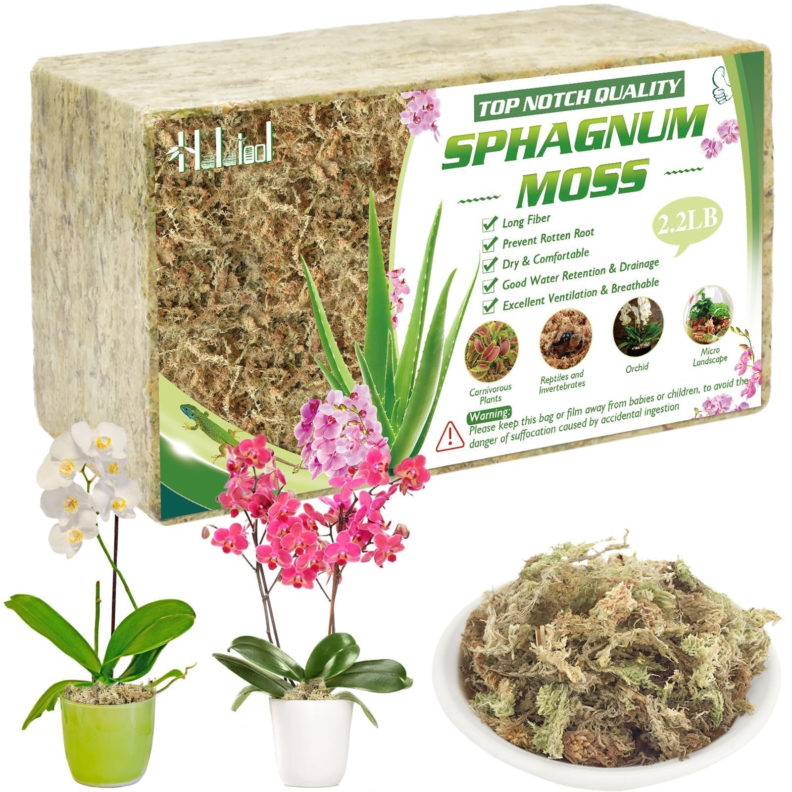 Halatool sphagnum moss brick, dry and compact, ready to soak for moisture
