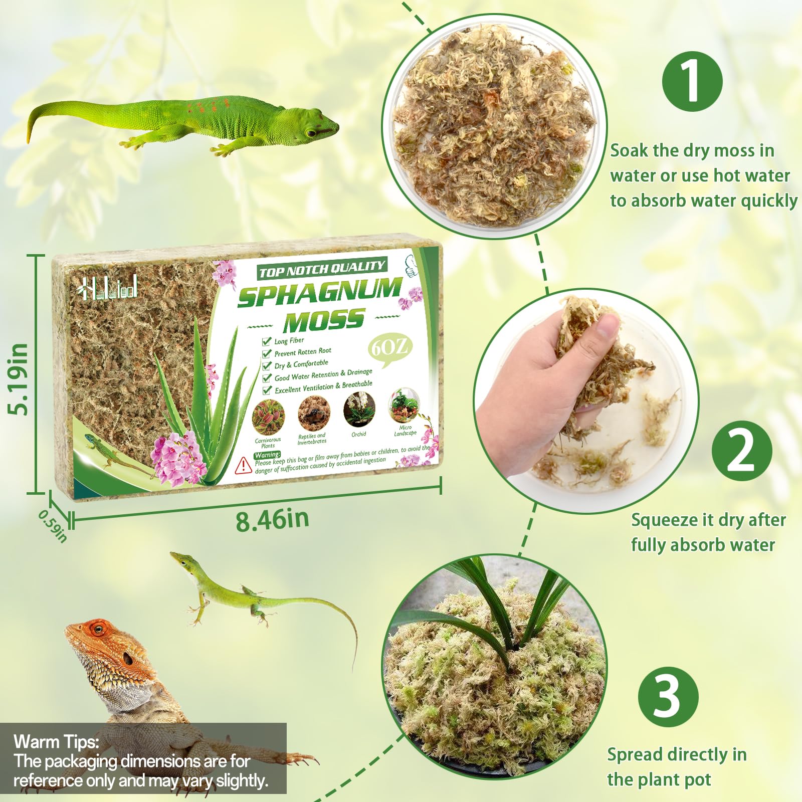 Halatool sphagnum moss ideal for orchid hanging baskets and soil moisture.