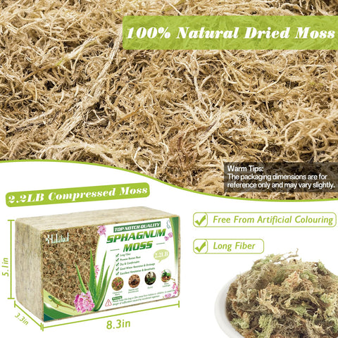 Halatool sphagnum moss soaking image shows expanded volume to 40 qt