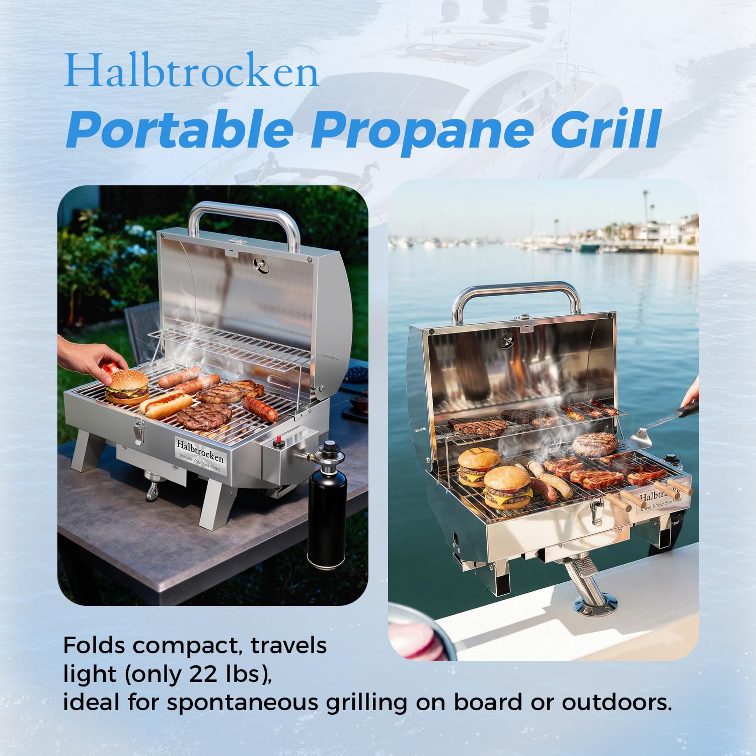 Halbtrocken Cabo Grill Pro tabletop use for beach or tailgate grilling