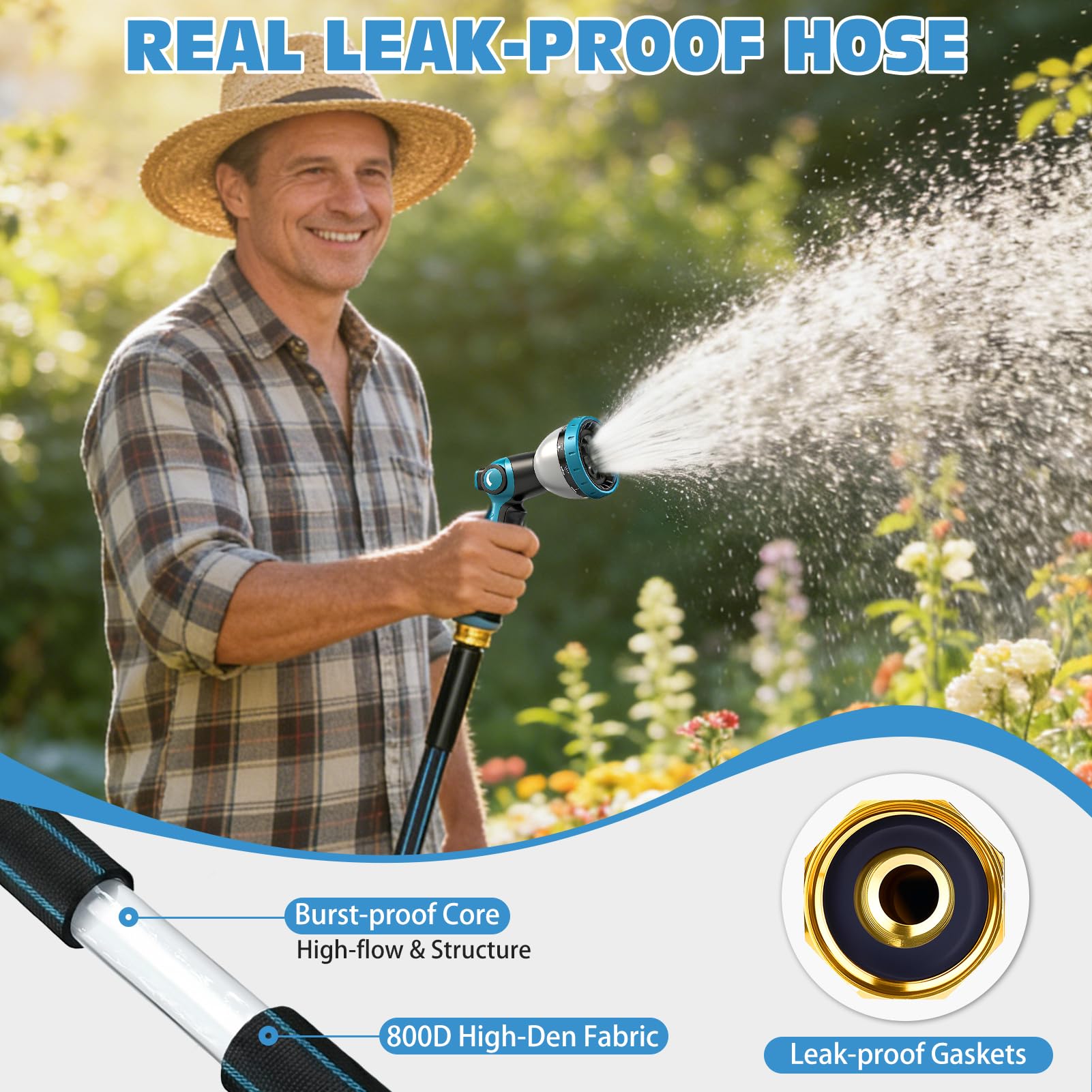 Halfjuly flat non-expandable hose emphasizes lightweight handling during watering tasks.