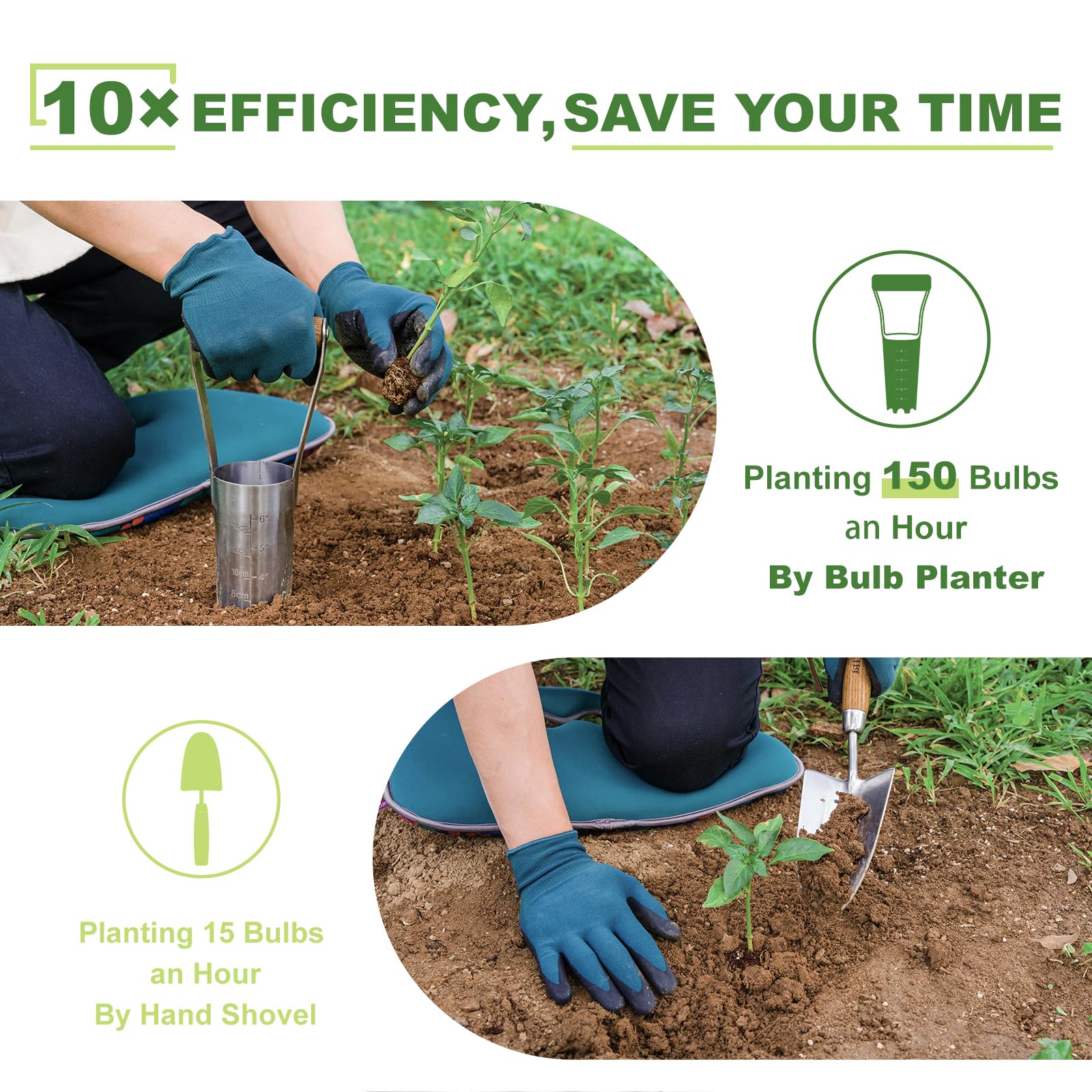Haliaeetus bulb planter shows depth markings for precise planting depth.