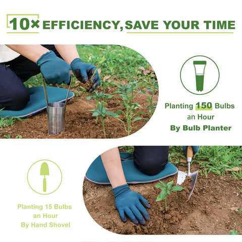 Haliaeetus bulb planter shows depth markings for precise planting depth.