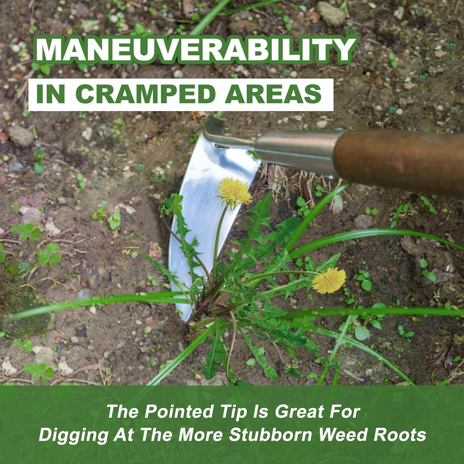 Sturdy stainless steel construction and ergonomic wood handle reduce fatigue.