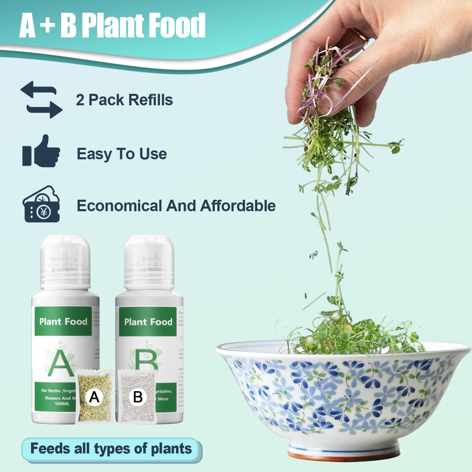 Haligo A&B nutrients bottles with refills for steady seedling growth.