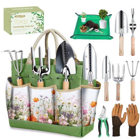 Halilus 9-piece garden tools set ready for versatile daily gardening tasks.