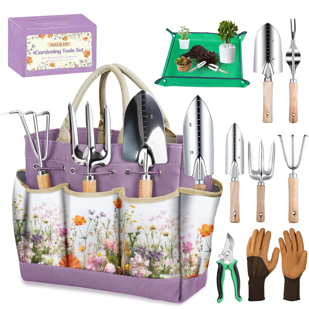 Halilus 9-piece main view shows complete kit for versatile garden tasks and easy organization