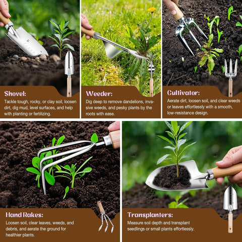 Halilus hand rake stainless steel for even soil leveling and leaf removal