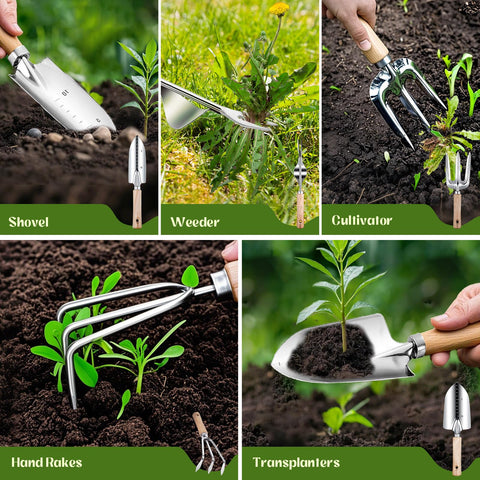Halilus stainless-steel garden tools highlight rust-proof durability.