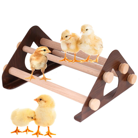 Halinfer baby chick perch with metal stand offers a sturdy roost for growing chicks.