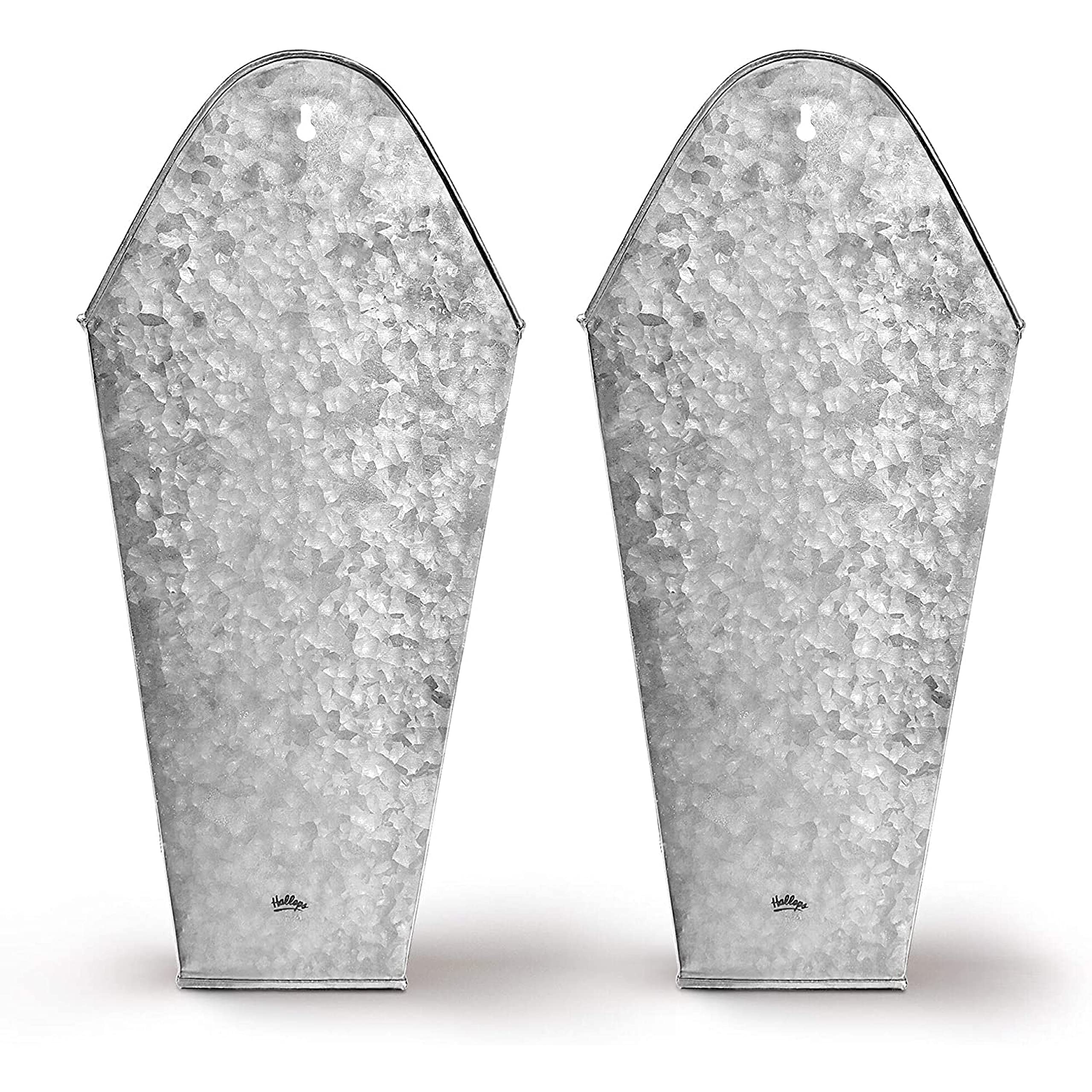 Hallops galvanized wall planters hanging on farmhouse wall for porch greenery and decor.