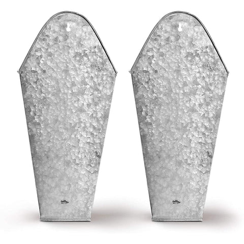 Hallops galvanized wall planters hanging on farmhouse wall for porch greenery and decor.