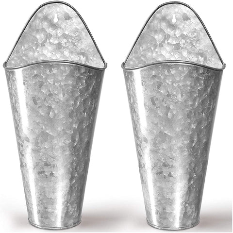 Hallops galvanized wall planters two large front view for rustic farmhouse florals.