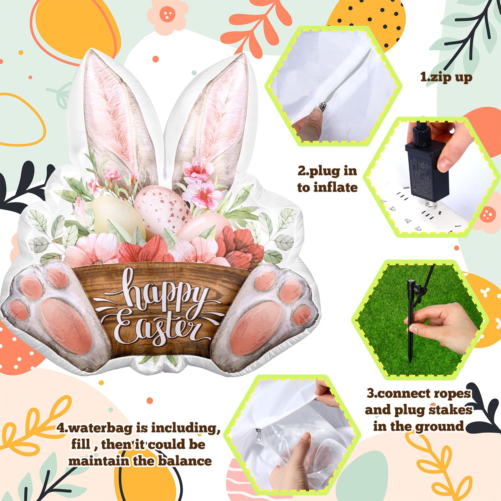 Halloscume inflatable rabbit with blower setup enables quick inflation