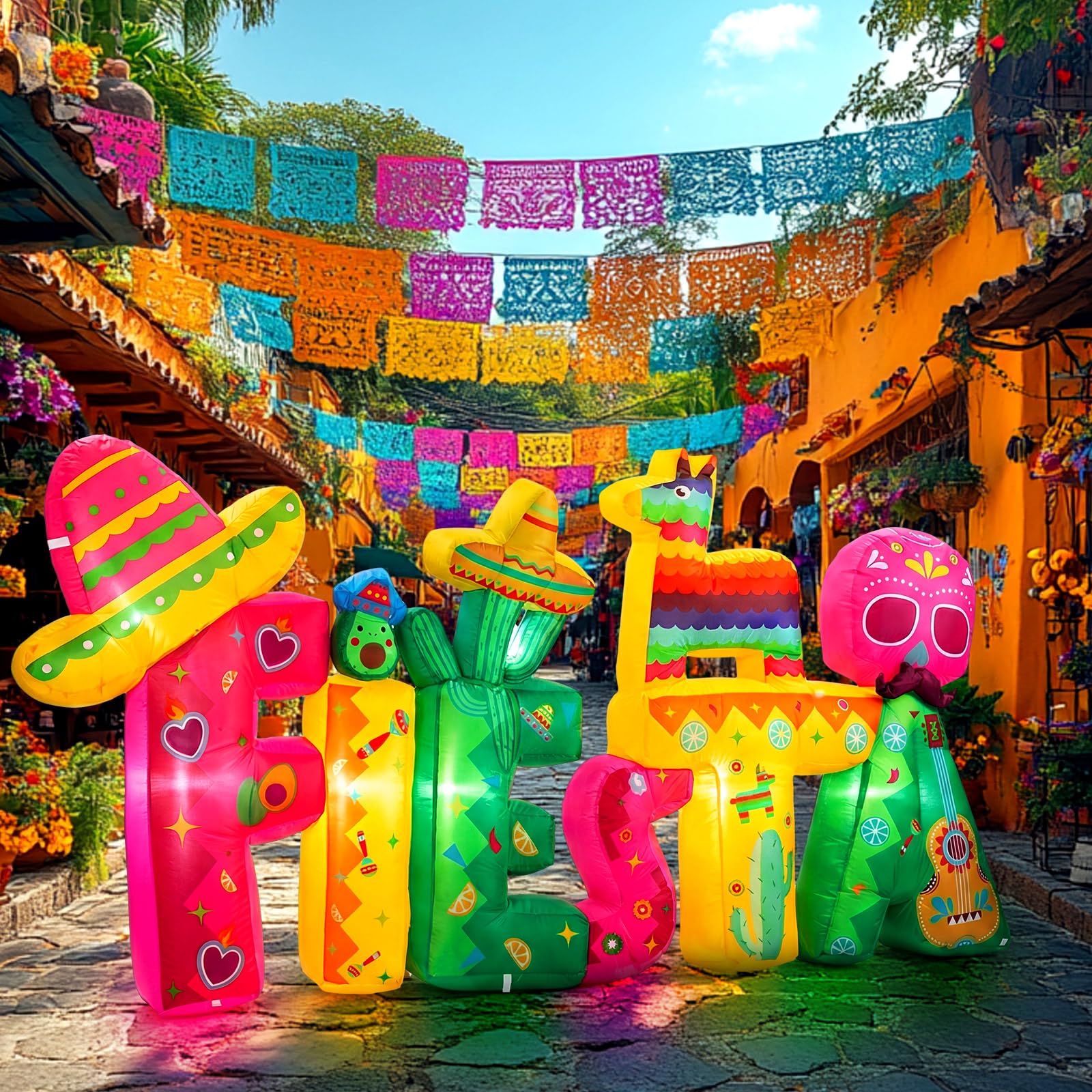 Halloscume Mexican Fiesta inflatable cactus for yard displays with bright, eye-catching flair