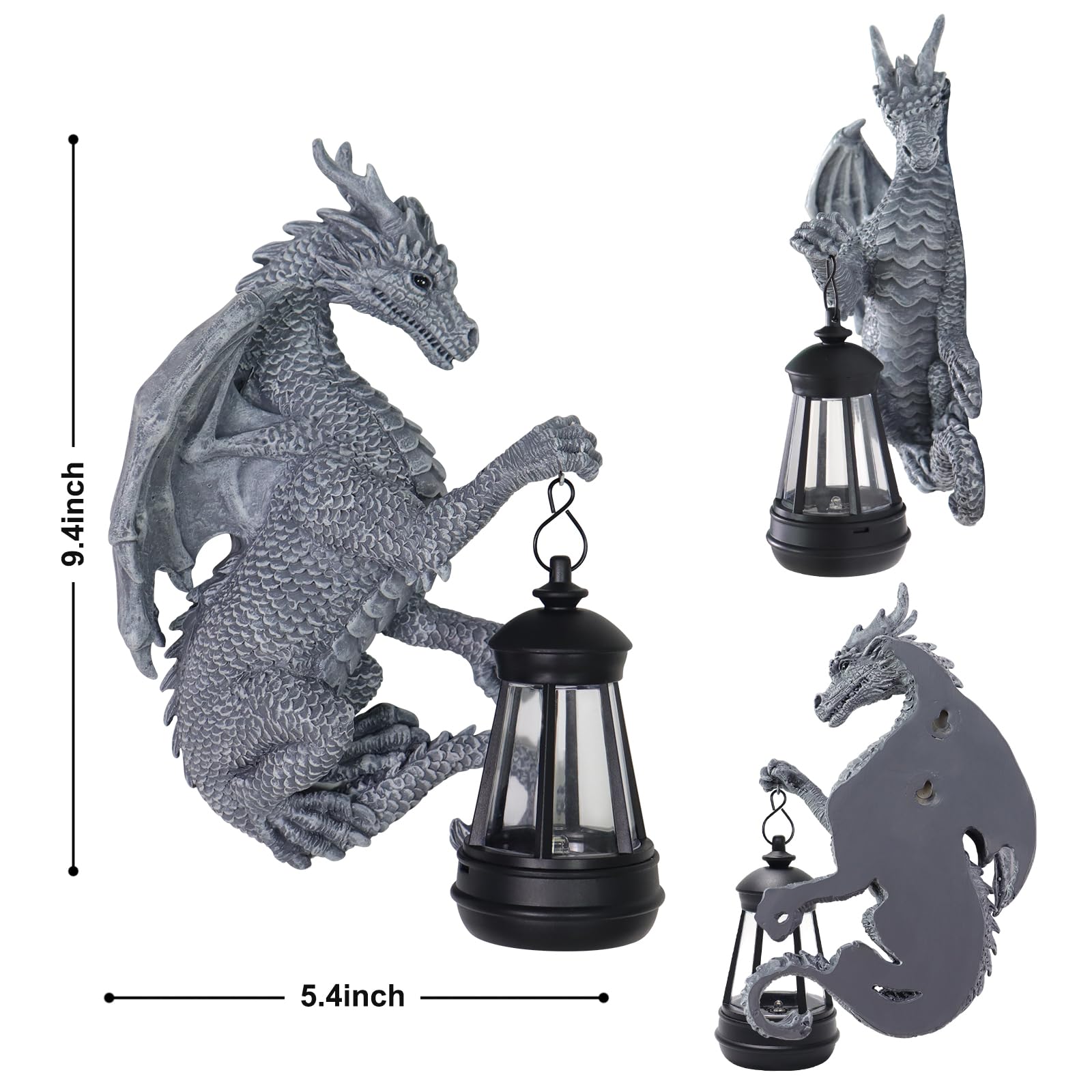 Halovin solar dragon light illuminating fences, porches, and trees after daytime charging.