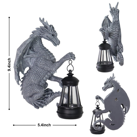 Halovin solar dragon light illuminating fences, porches, and trees after daytime charging.