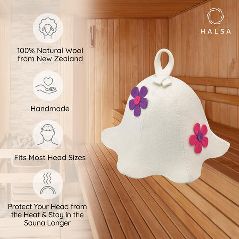 Halsa natural wool sauna cap highlights premium material for comfortable heat balance