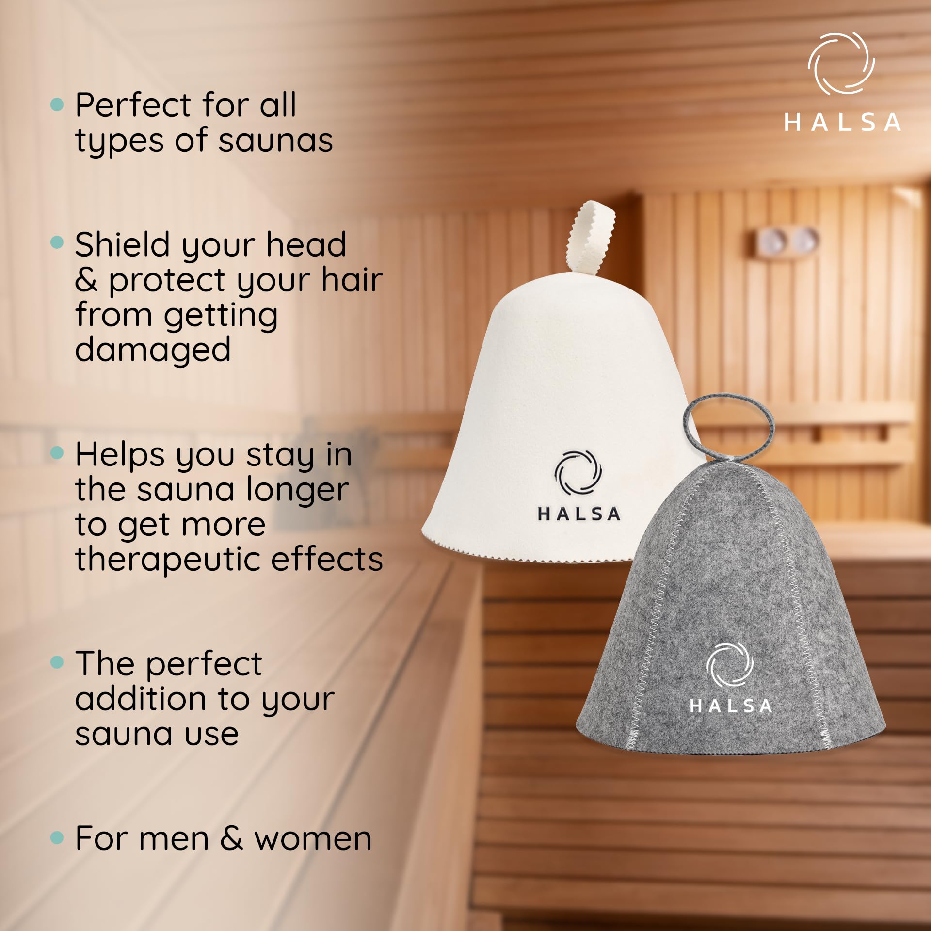 Halsa Sauna Hat 2 Pack provides a unisex fit for men and women.