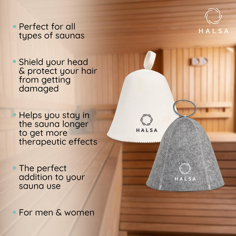 Halsa Sauna Hat 2 Pack provides a unisex fit for men and women.